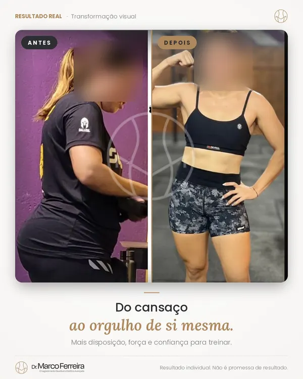 Antes e depois: Do cansaço ao orgulho de si mesma. Mais disposição, força e confiança para treinar.